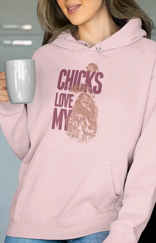 Womens Hooded SweatShirt Chicks - Light Baby Pink / XS
